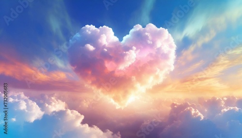 Heart shaped cloud on a colorful sky. Valentine's day concept.