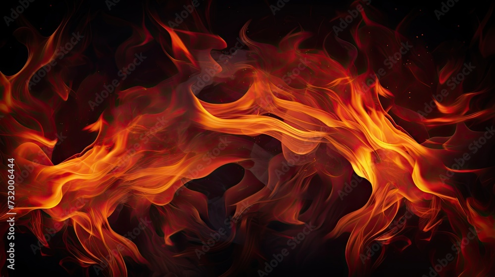 Fire flames on black background. burning fire on a dark background Fire flames on black background. burning fire on a dark background