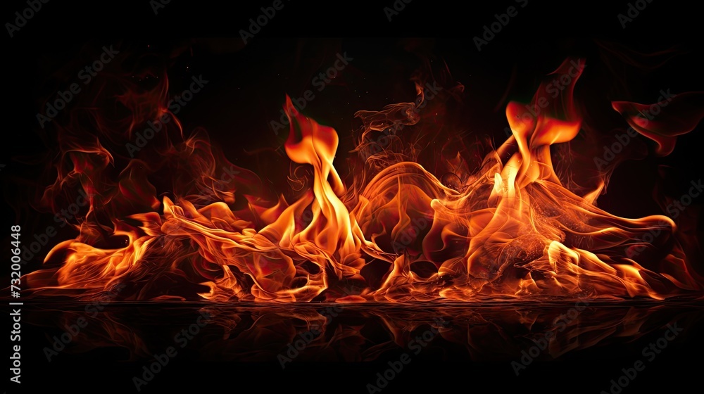 Fire flames on black background. burning fire on a dark background Fire flames on black background. burning fire on a dark background