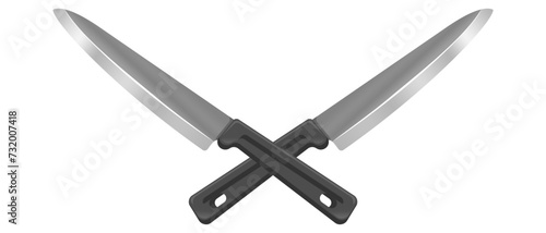 knife isolated on white background, Vector icon for knife. Vector icon for two crossed metallic kitchen knives on a transparent background.