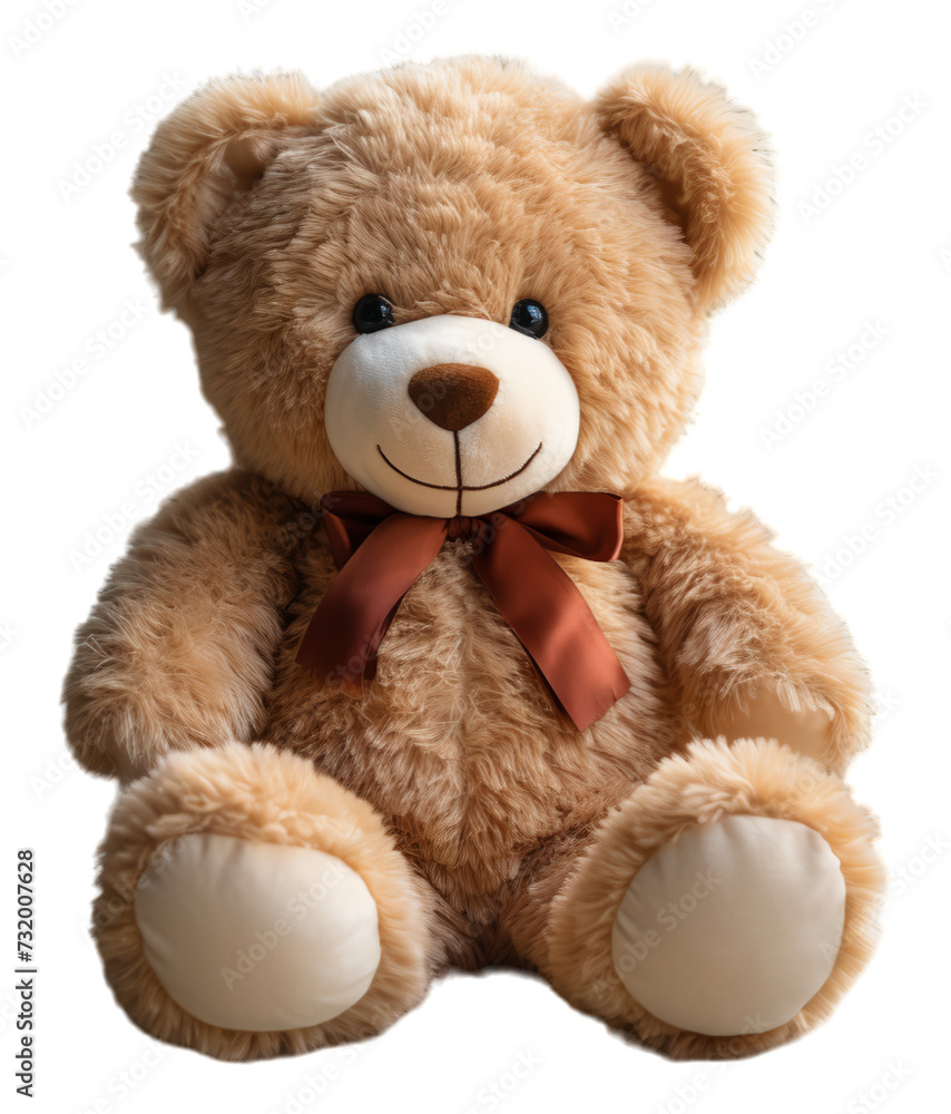 Fototapeta premium Adorable cute brown teddy bear, cutout design isolated on transparent background, generative ai