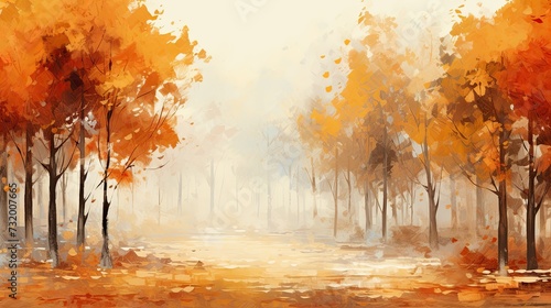 Painting autumn forest and colorful leaves. banner, wallpaper © Ilmi