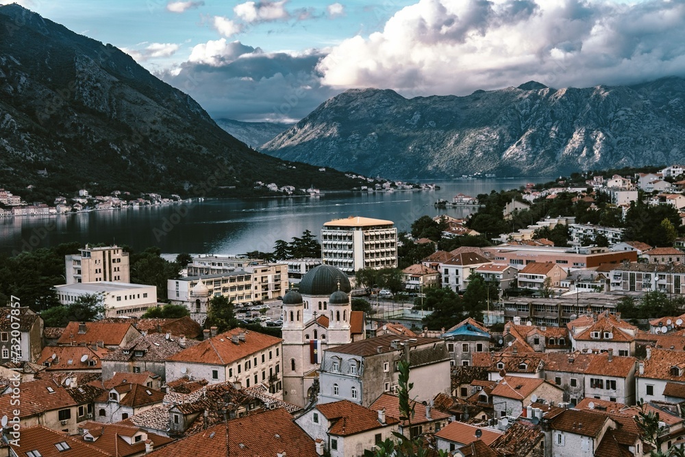Evening View Bay Kotor Old Town From Lovcen Mountain