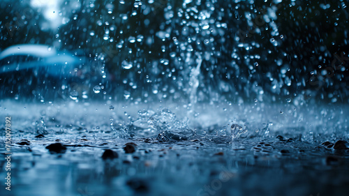 rain water droplets and splashes rainfall