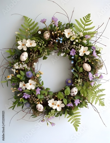 Easter wreath made of fresh carrots, branches, flowers and eggs, spring wreath, Easter, Christ is risen