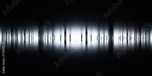 Fototapeta Naklejka Na Ścianę i Meble -  Mysterious Light Emanating From a Dark, Symmetrical Corridor at Night 360 panorama vr environment map