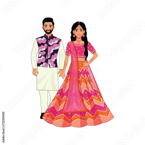Fototapeta Naklejka Na Ścianę i Meble -  Indian sangeet ceremony wedding couple outfits 