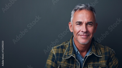 Close Up Portrait of a Cheerful Senior Man with Gray Hair Wearing Glasses studio portrait. Retired Adult Man Looking at Camera and Smiling. © PaulShlykov