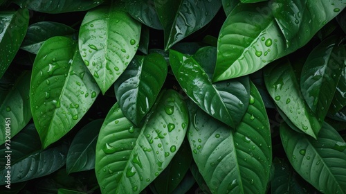 Green leaf tropical. Top view of wet tropical green leaves background. Nature background. Wallpaper