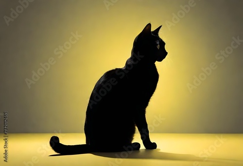 silhouette of cat sitting in front of yellow background