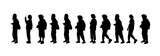 Set of silhouettes of men and a women, a group of standing business people, black color isolated on white background	
