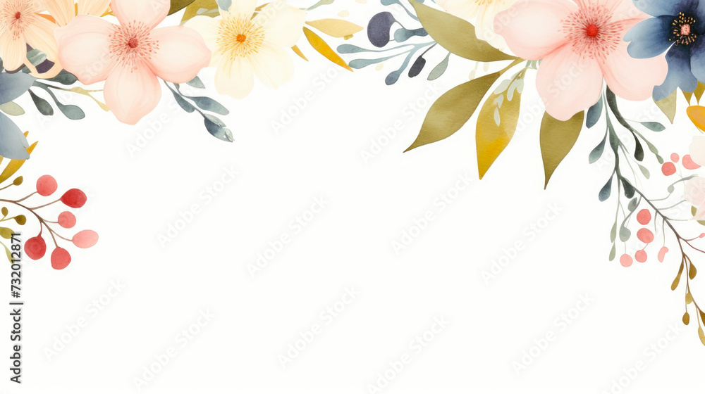Watercolour illustration of floral frame in pastel colours, space for text - obrazy, fototapety, plakaty 