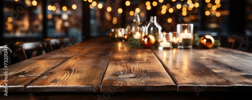 wooden table with lighting for party