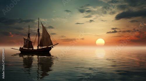 sailboat at sunset,, 3 d illustration of a beautiful sunset over the sea3 d illustration of a beautiful sunset over the s 