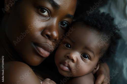 A portrait capturing an African mom with her sleeping newborn, radiating the essence of family, love, and nurturing motherhood