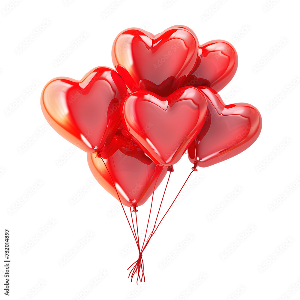 Red heart shape balloons isolated on transparent background