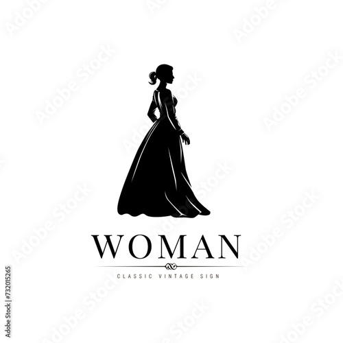 Emblem of a woman on white background.