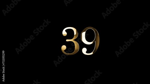 Golden number 39 with gold particles, alpha channel, golden numerology, golden number thirty nine photo