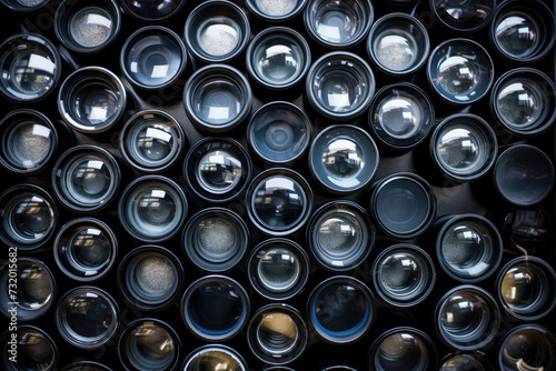 photo pattern of multiple camera lens background, vertical view 