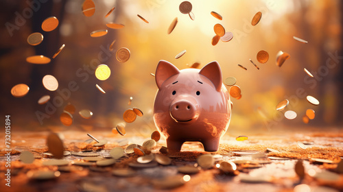 Windfall, completion win, piggy bank with falling coins
