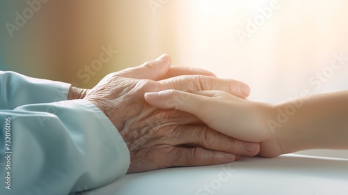 Elderly woman holding hands with her granddaughter. Healthcare and medical concept.AI.