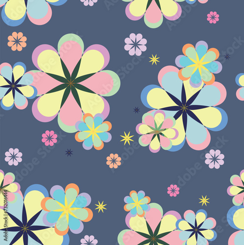 Flower pattern, pastel colors, background, flowers in multicolors, fabric pattern. vectoe illutrator. © nuzc