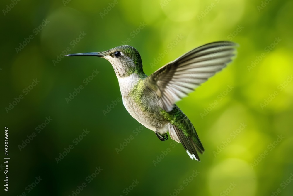Fototapeta premium Tiny hummingbird hovering in bright summer