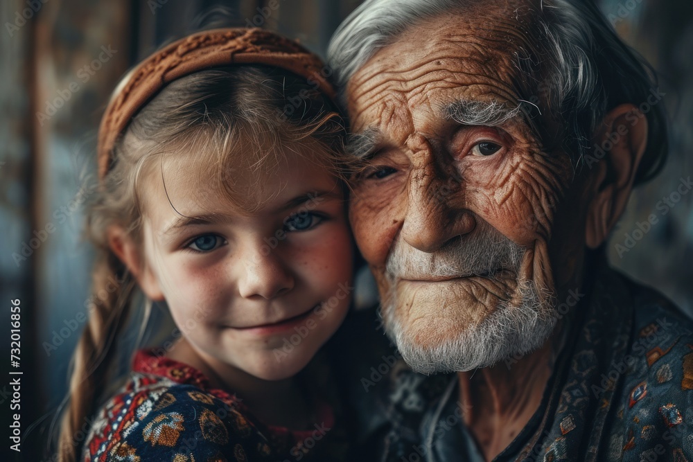 A heartfelt portrait illustrating the connection between a grandfather and his granddaughter, showcasing the significance of family bonds and happiness.