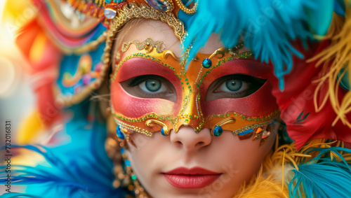 Young woman at the carnival wearing a mask and costume, capturing the essence of a festival in Venice, Italy