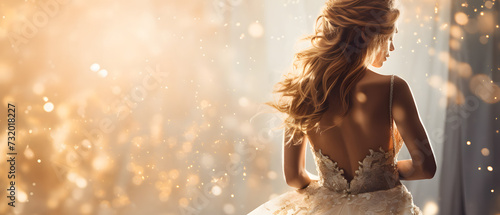 Braut im Hochzeitskleid von Hinten mit viel Glitter photo
