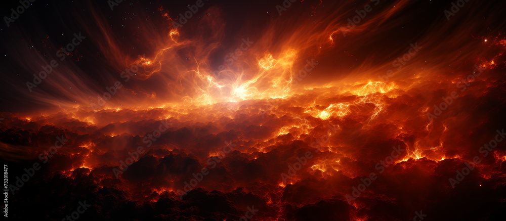 Hot fire red abstract background. Flame effects. Sun's corona burn.
