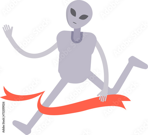Alien Character Running at Finish Line
