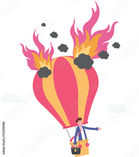 Businessman parachute on fire, vector illustration cartoon

