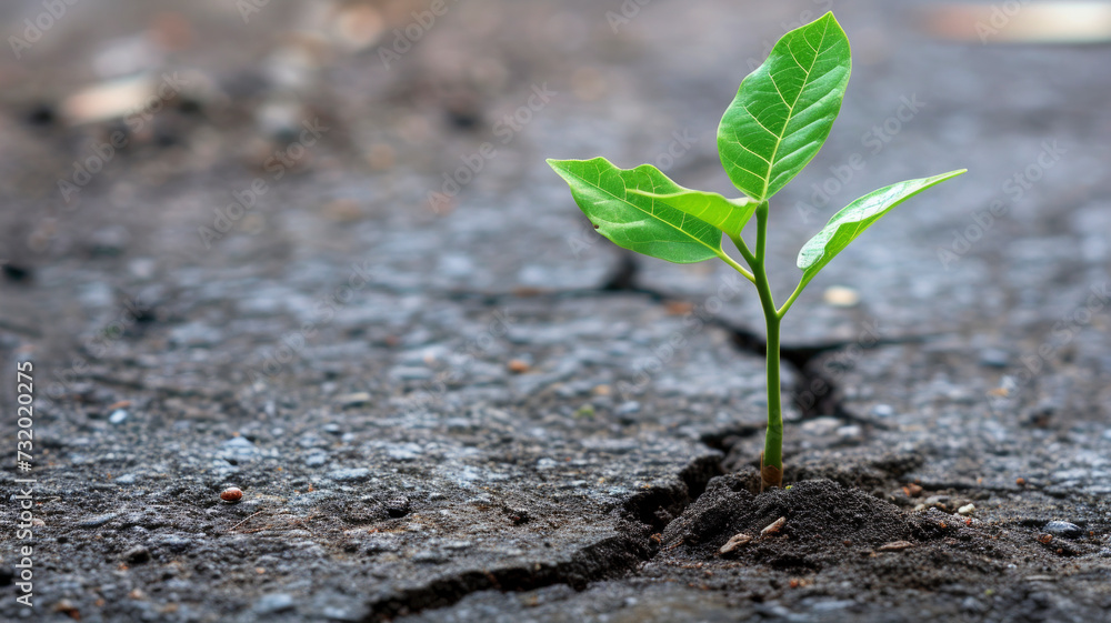 Sapling breaking through concrete, depicting resilient growth and the power of hope Sapling breaking through concrete, depicting resilient growth and the power of hope
