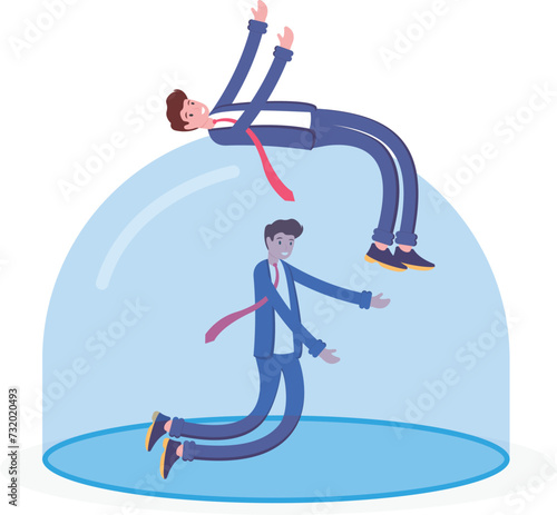 Businessman trapped in glass with press from other businessmen, vector illustration cartoon

