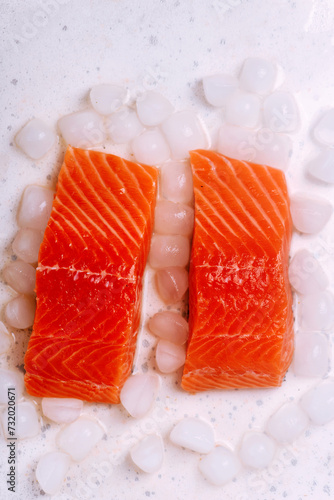 Raw salmon.top view. photo