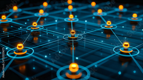 Digital Networking Concept, Abstract Blue Background, Cyber Connection and Technology Network