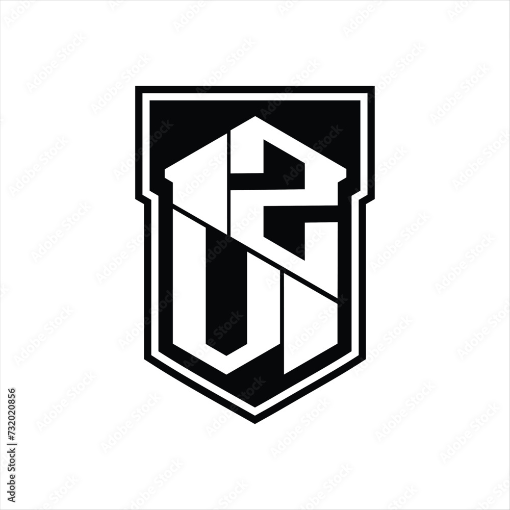 ZV Logo monogram hexagon geometric up and down inside shield isolated style design template ZV Logo monogram hexagon geometric up and down inside shield isolated style design template