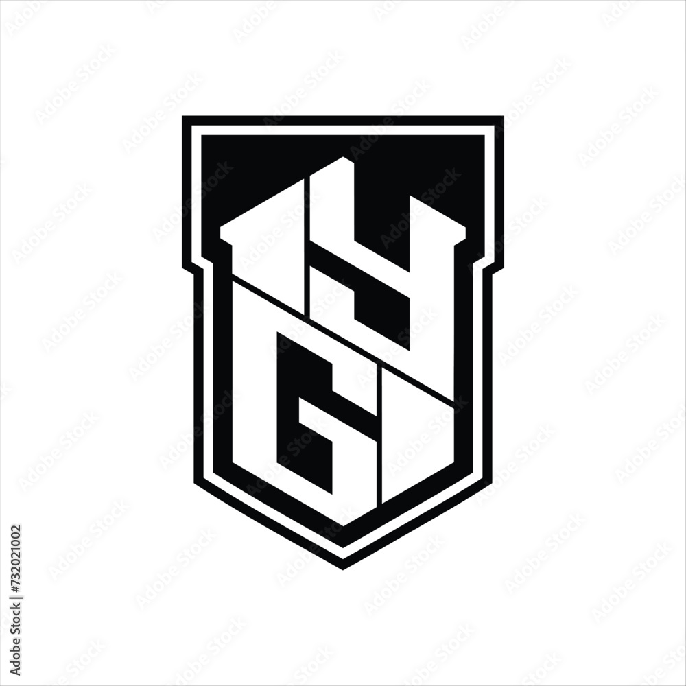 YG Logo monogram hexagon geometric up and down inside shield isolated style design template YG Logo monogram hexagon geometric up and down inside shield isolated style design template