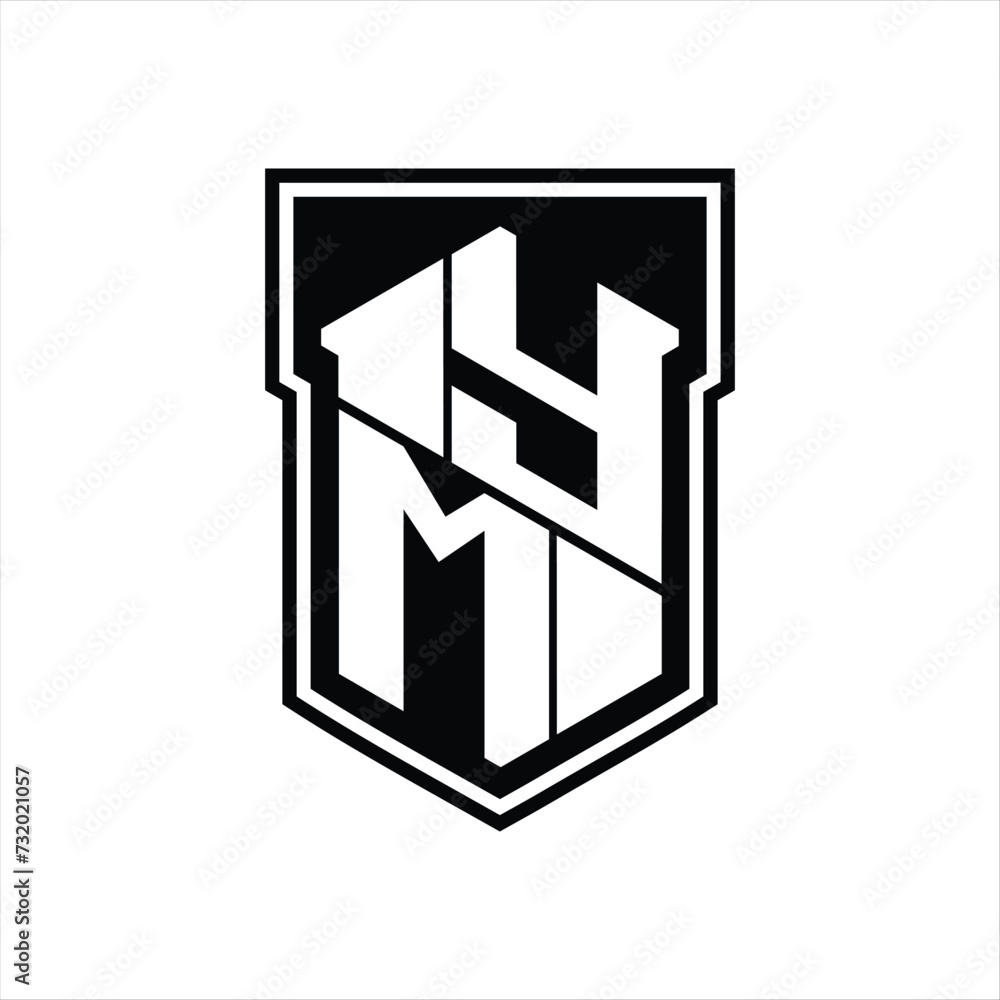 YM Logo monogram hexagon geometric up and down inside shield isolated style design template YM Logo monogram hexagon geometric up and down inside shield isolated style design template