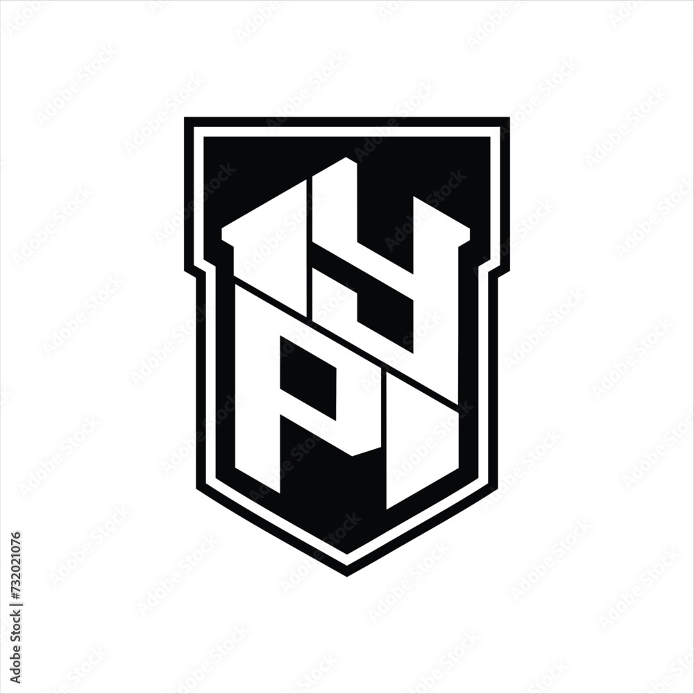YP Logo monogram hexagon geometric up and down inside shield isolated style design template YP Logo monogram hexagon geometric up and down inside shield isolated style design template