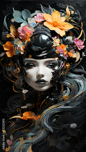 Portrait of a woman surrounded by flowers. Fantasy style. © Mag