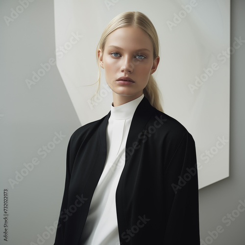 Elegance in Monochrome: Beautiful Model in Black and White - Generative AI