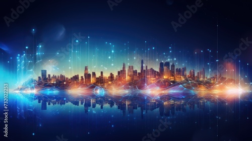 innovation smart city and abstract dot points connect with gradient lines and aesthetic Intricate wave line design, big data connection technology concept.