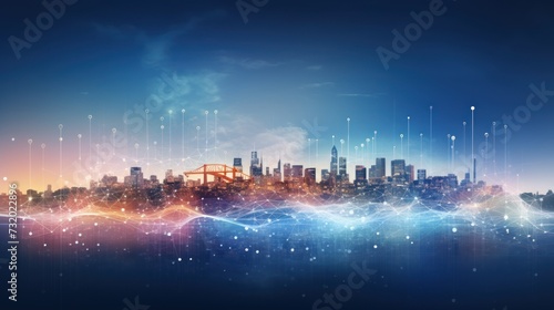 innovation smart city and abstract dot points connect with gradient lines and aesthetic Intricate wave line design  big data connection technology concept.