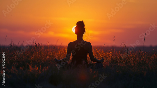 Twilight Tranquility: A person in deep contemplation against a breathtaking sunset, capturing a moment of solitude and reflection amidst the vast expanse of nature