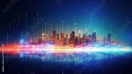 innovation smart city and abstract dot points connect with gradient lines and aesthetic Intricate wave line design  big data connection technology concept.