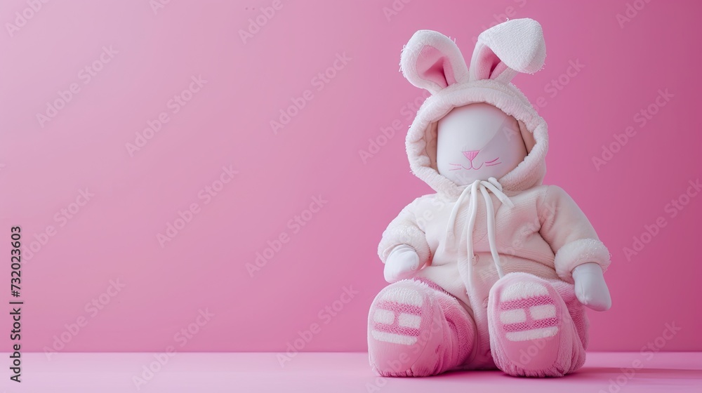 Baby in a bunny costume on a pink background Baby in a bunny costume on a pink background