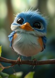 blue white bird sitting branch cinema face brunet cute little thing riot entertainment big eyes cartoon poppy oil