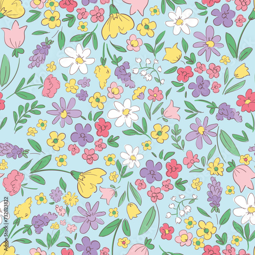 Hand Drawn Cute little Flowers Trend Background seamless pattern vector illustration, Design for fashion, fabric, textile.